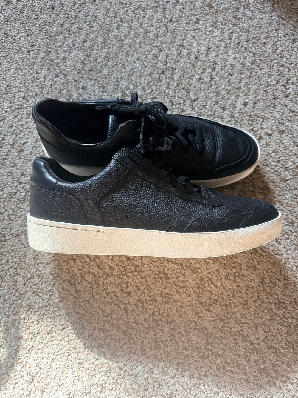 Vince Men's Black Leather Low-Top Sneakers with White Platform